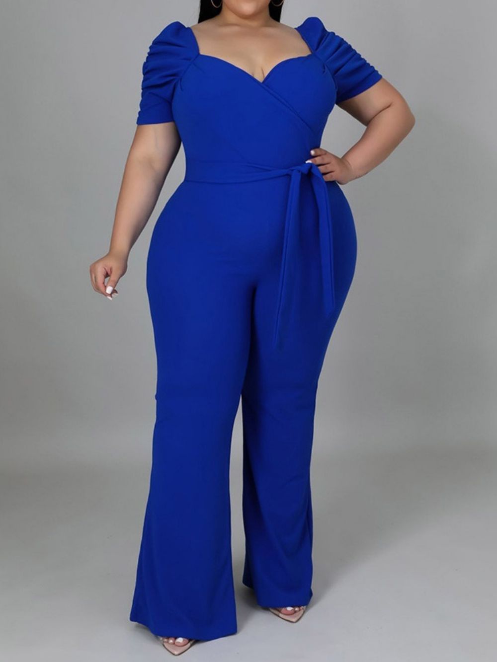 Plus maat Effen Jumpsuit Met Volledige Lengte En Vetersluiting Slanke Hoge Taille