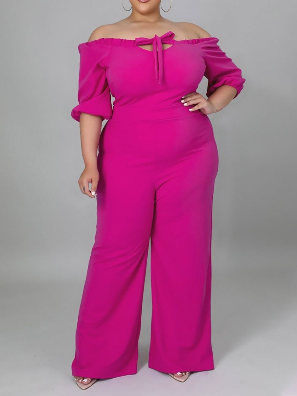 Plus maat Effen Veter Jumpsuit Met Hoge Taille En Volledige Lengte