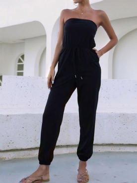 Pocket Ladylike Effen Damesjumpsuit Met Halfhoge Taille En Slanke Taille