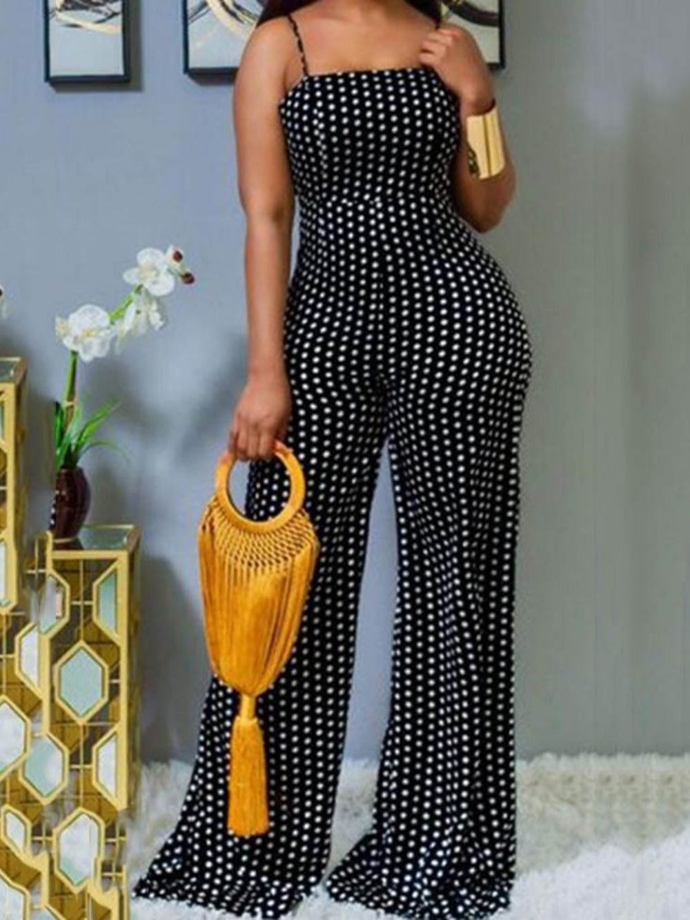 Polka Dots Office Lady Volledige Lengte Slanke Rechte Dames Jumpsuit