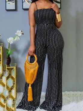 Polka Dots Office Lady Volledige Lengte Slanke Rechte Dames Jumpsuit