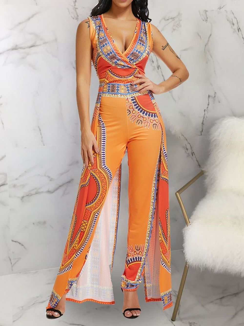 Print Full Length Mode Potlood Broek Slanke Jumpsuit Dames