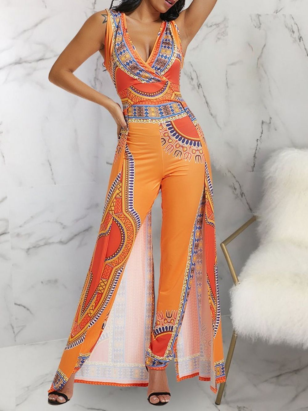 Print Full Length Mode Potlood Broek Slanke Jumpsuit Dames