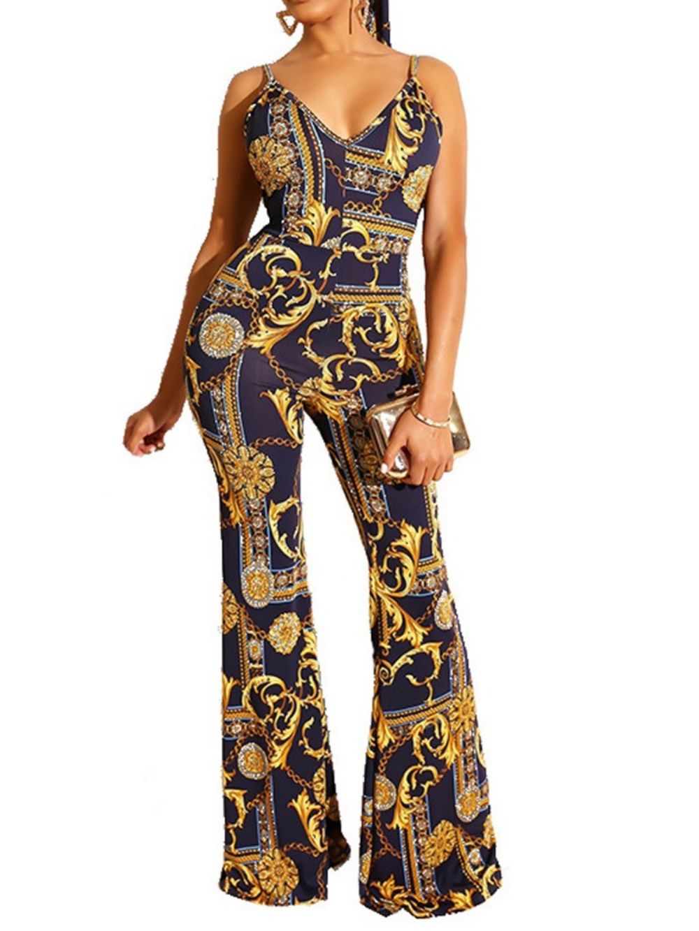 Print Sexy Volle Lengte Slanke Mid-Taille Jumpsuit