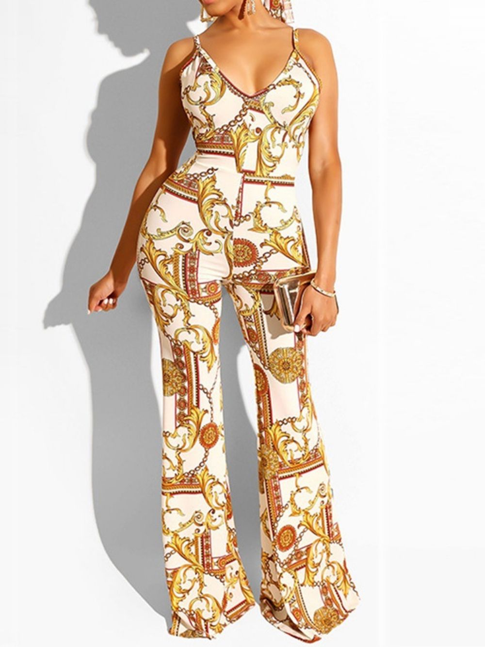 Print Sexy Volle Lengte Slanke Mid-Taille Jumpsuit