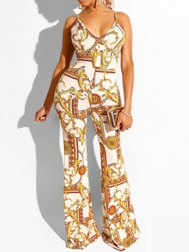 Print Sexy Volle Lengte Slanke Mid-Taille Jumpsuit