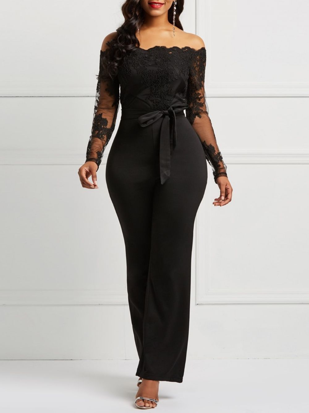 Riem Off-Shoulder Kanten Patchwork Jumpsuit Dames