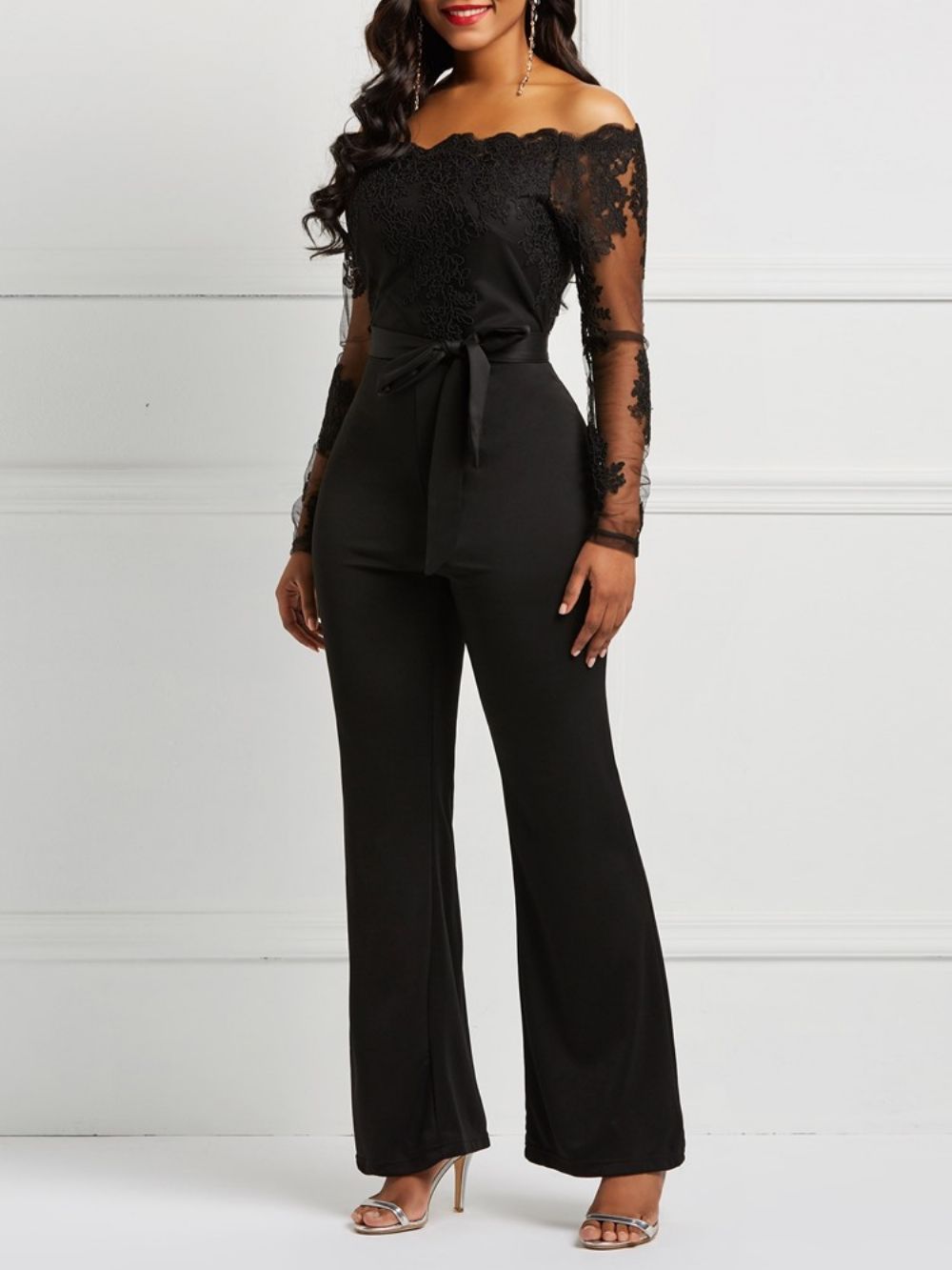 Riem Off-Shoulder Kanten Patchwork Jumpsuit Dames