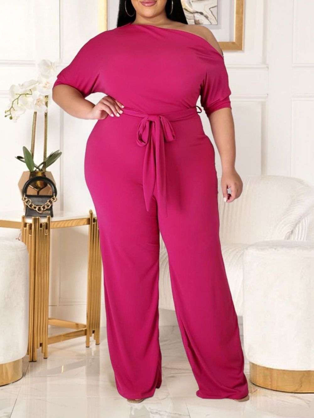 Ruglooze Effen Westerse Losse Mid Waist Jumpsuit Dames