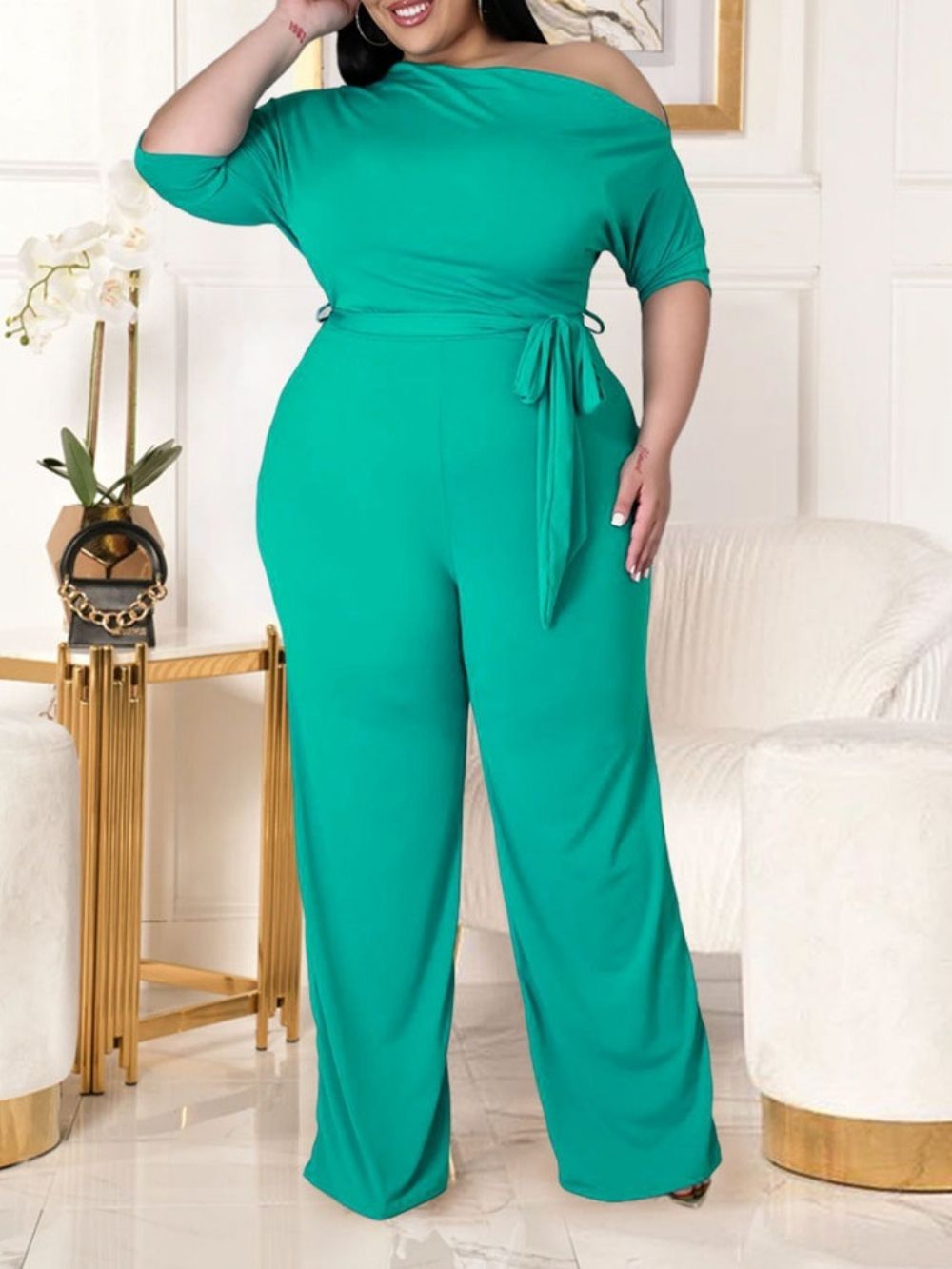 Ruglooze Effen Westerse Losse Mid Waist Jumpsuit Dames