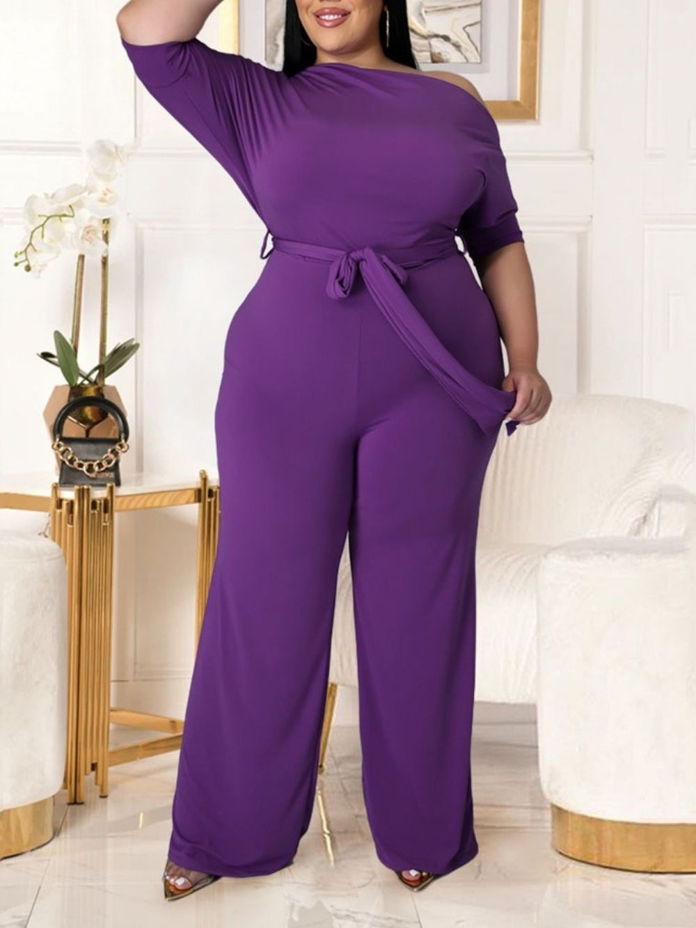 Ruglooze Effen Westerse Losse Mid Waist Jumpsuit Dames