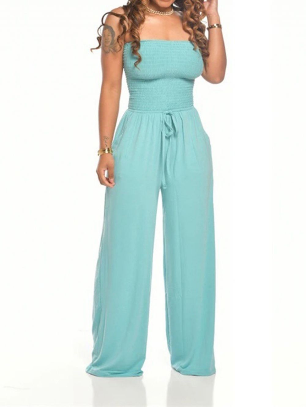 Sexy Backless Effen Mid Waist Losse Jumpsuit