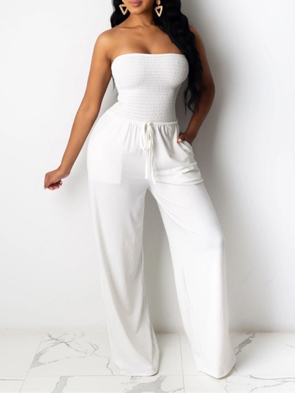 Sexy Backless Effen Mid Waist Losse Jumpsuit