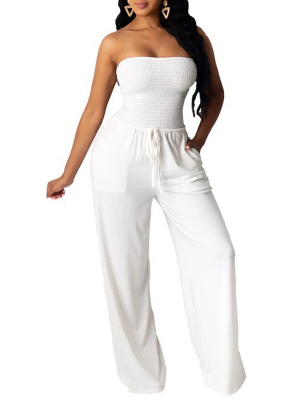 Sexy Backless Effen Mid Waist Losse Jumpsuit