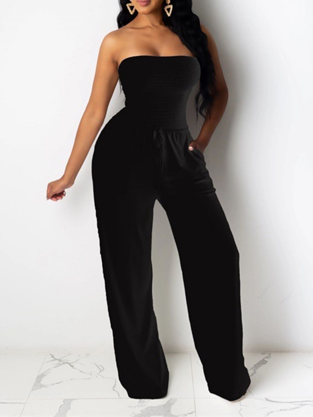 Sexy Backless Effen Mid Waist Losse Jumpsuit