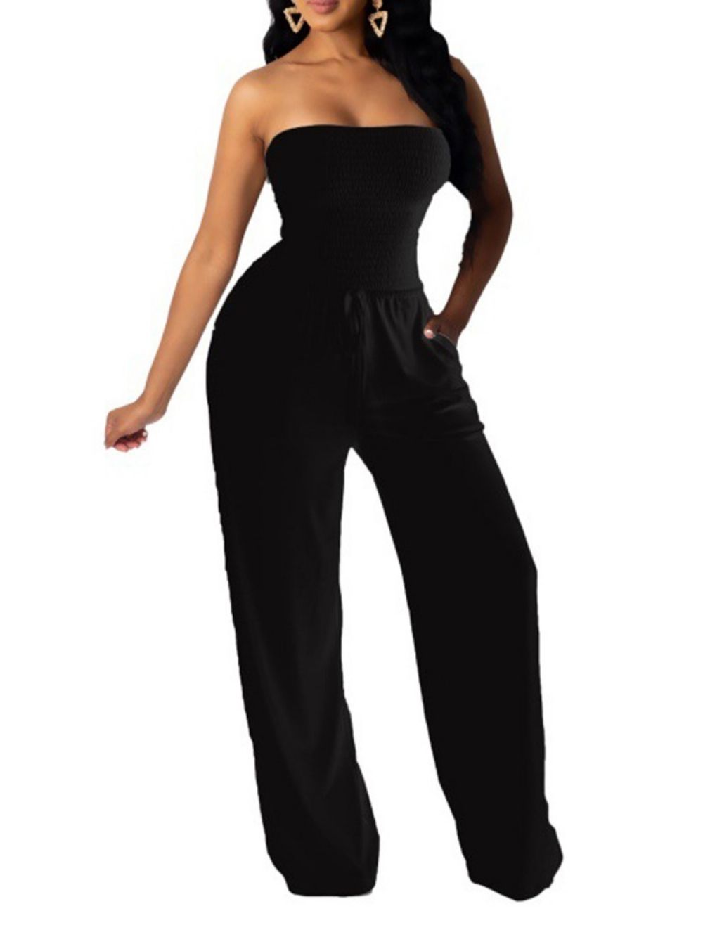 Sexy Backless Effen Mid Waist Losse Jumpsuit