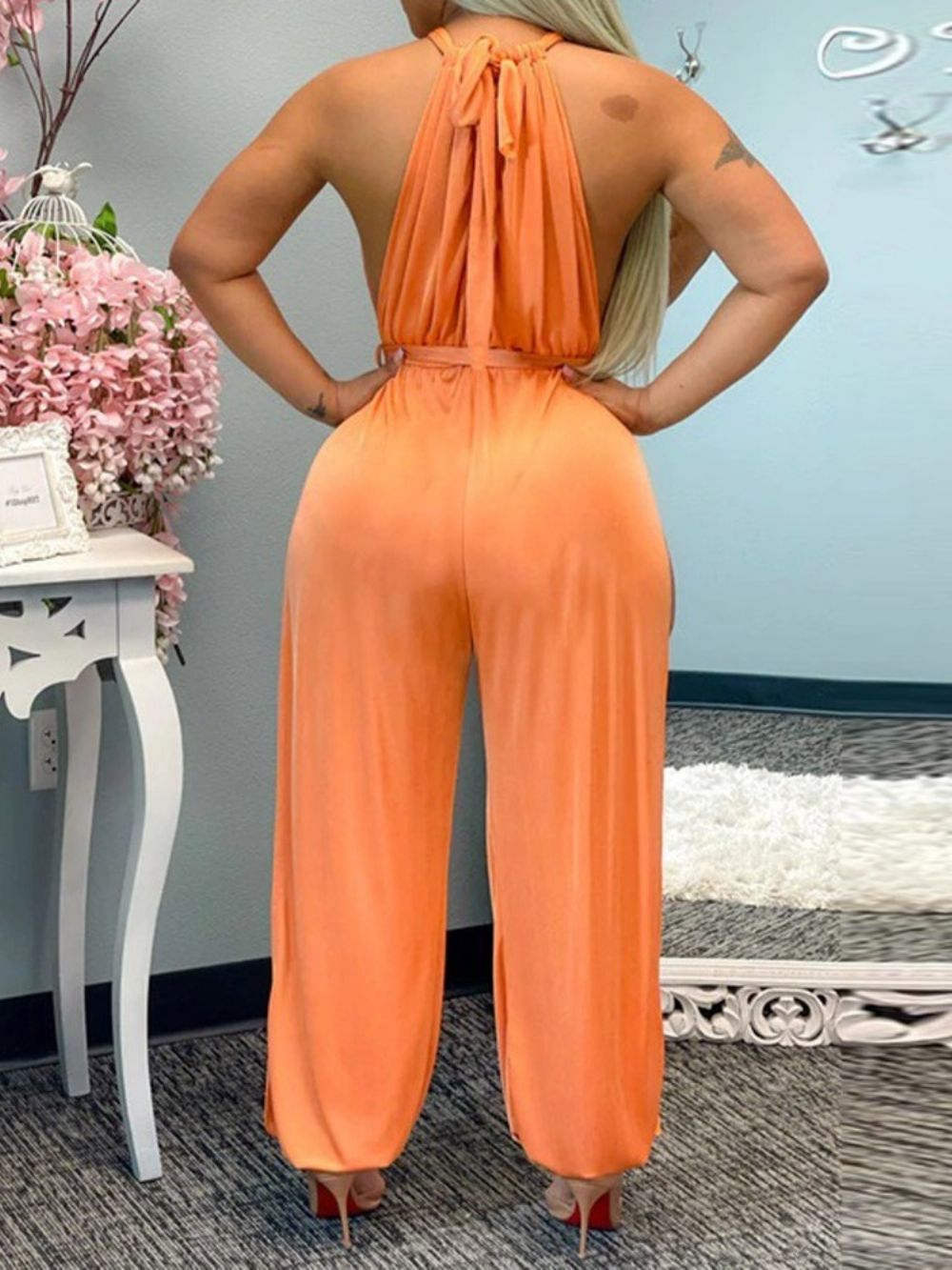 Sexy Effen Losse Hoge Taille Damesjumpsuit Over De Volledige Lengte