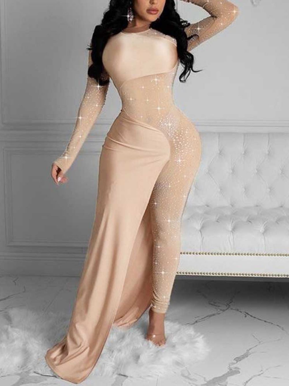 Sexy Effen Skinny Damesjumpsuit Over De Volledige Lengte Met Halfhoge Taille