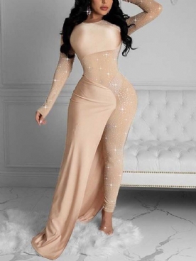 Sexy Effen Skinny Damesjumpsuit Over De Volledige Lengte Met Halfhoge Taille