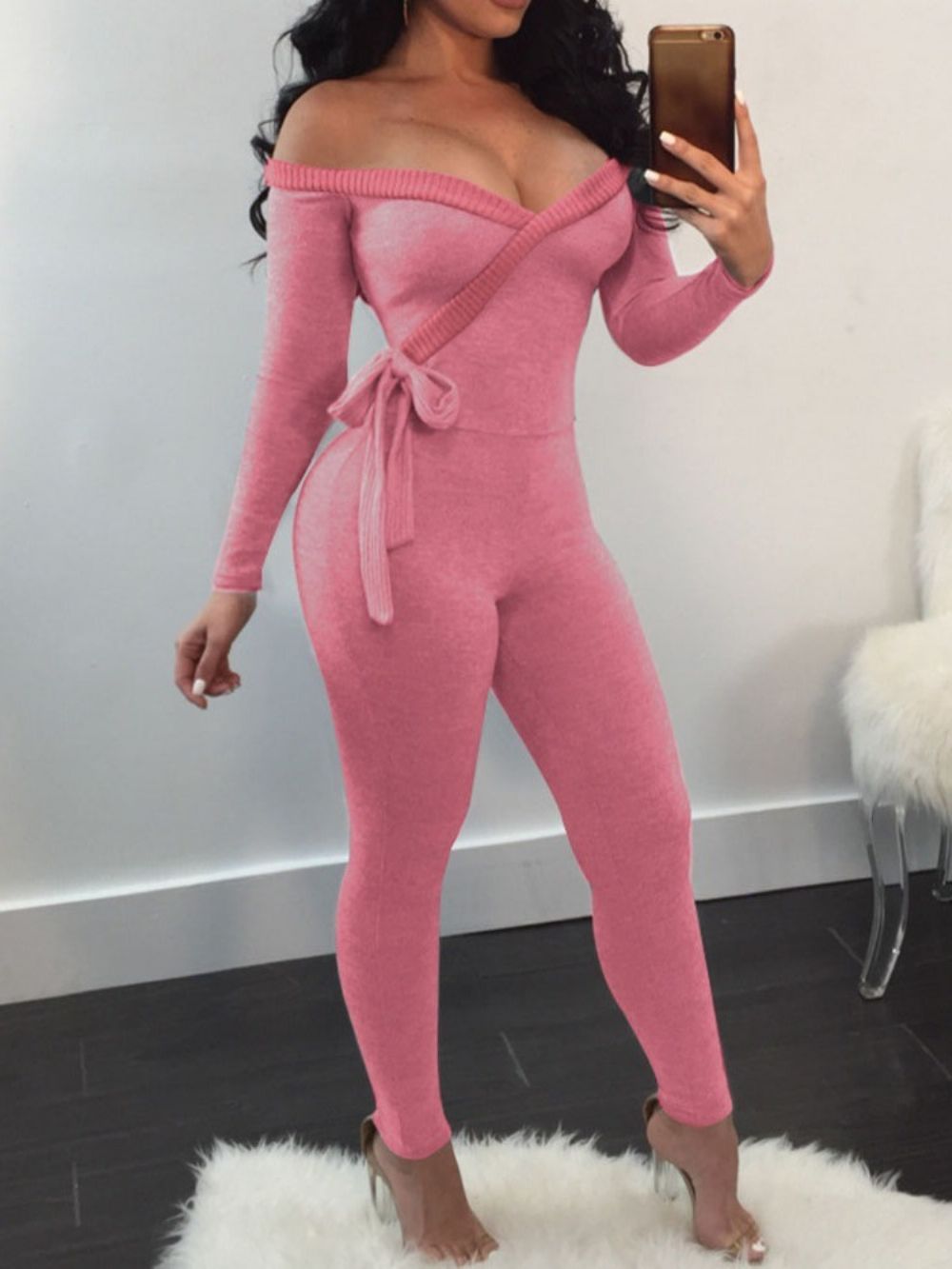 Sexy Effen Skinny Jumpsuit Met Veters