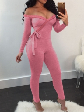 Sexy Effen Skinny Jumpsuit Met Veters