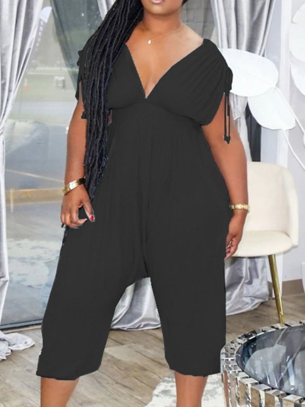 Sexy Geplooide Damesjumpsuit Tot Halverwege De Kuiten