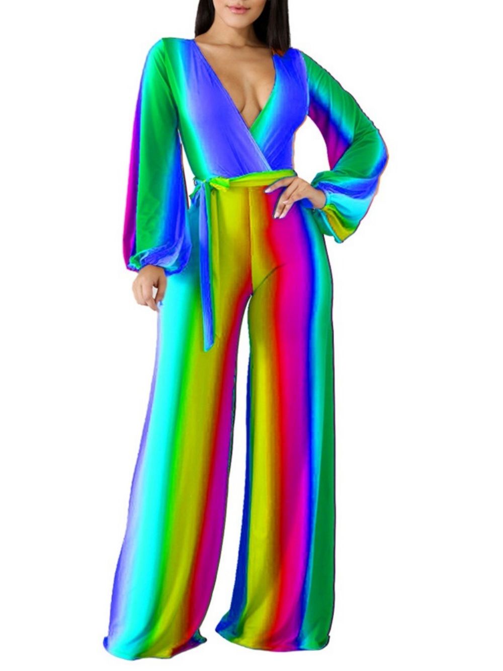 Sexy Slanke Jumpsuit Met Gradiëntstreep