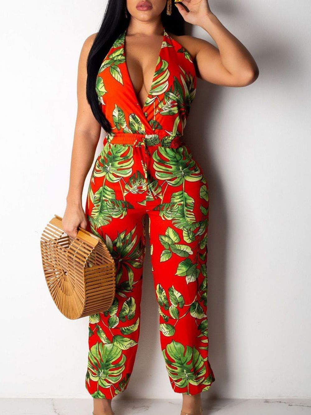 Slanke Bellbottoms-Jumpsuit Met Veters In Effen Mode