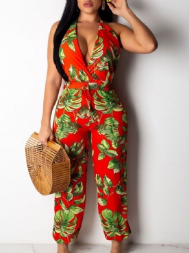 Slanke Bellbottoms-Jumpsuit Met Veters In Effen Mode