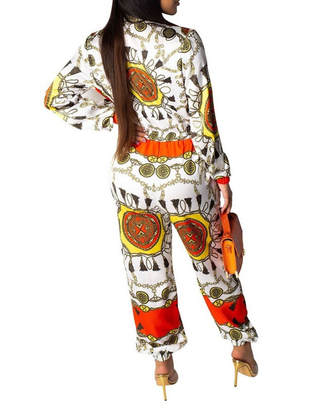 Slanke Jumpsuit Met Afrikaanse Modeprint En Rits