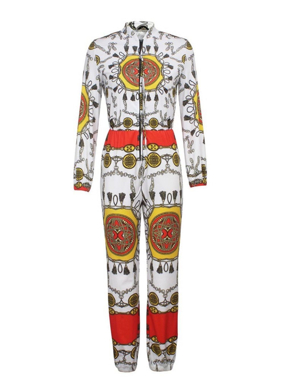 Slanke Jumpsuit Met Afrikaanse Modeprint En Rits