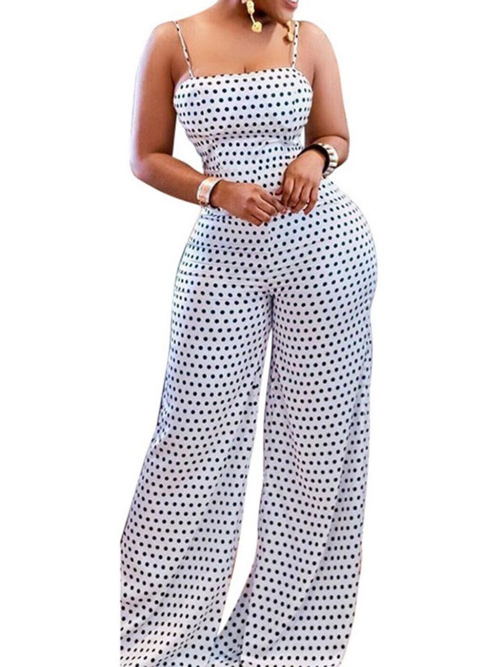 Slanke Jumpsuit Met Strikpolkadots En Riem