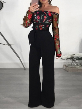 Slanke Mid-Taille Jumpsuit Met Veters Over De Volledige Lengte En Bloemen