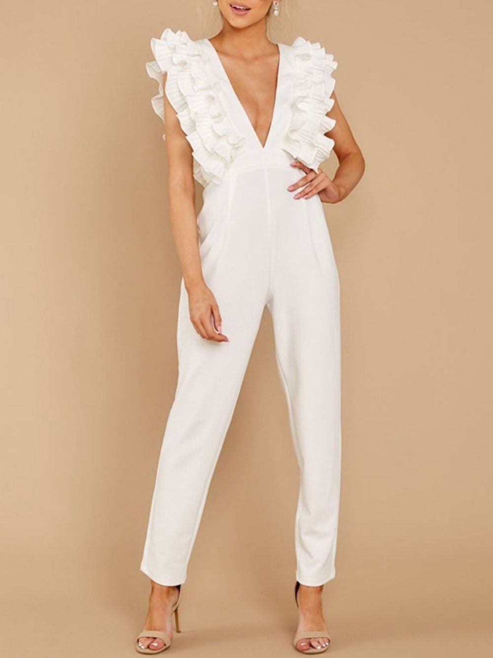 Slanke Mid-Taillejumpsuit Dames Met Effen Rits Over De Volledige Lengte