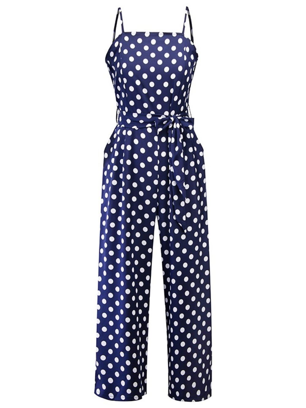 Smalle Jumpsuit Met Wijde Pijpen En Riem Met Stippen