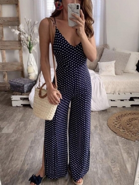 Travel Look Polka Dots Band Bellbottoms Mid Waist Damesjumpsuit