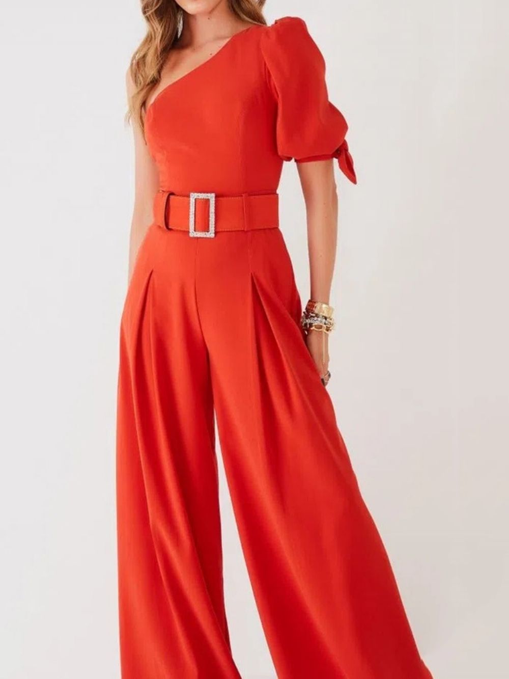 Volledige Lengte Effen Hoge Taille Mode Losse Jumpsuit