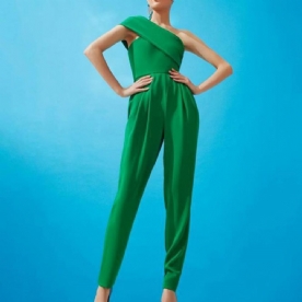 Volledige Lengte Effen Kantoor Dame Slanke Mid Waist Jumpsuit