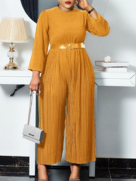 Volledige Lengte Mode Geplooide Hoge Taille Losse Jumpsuit