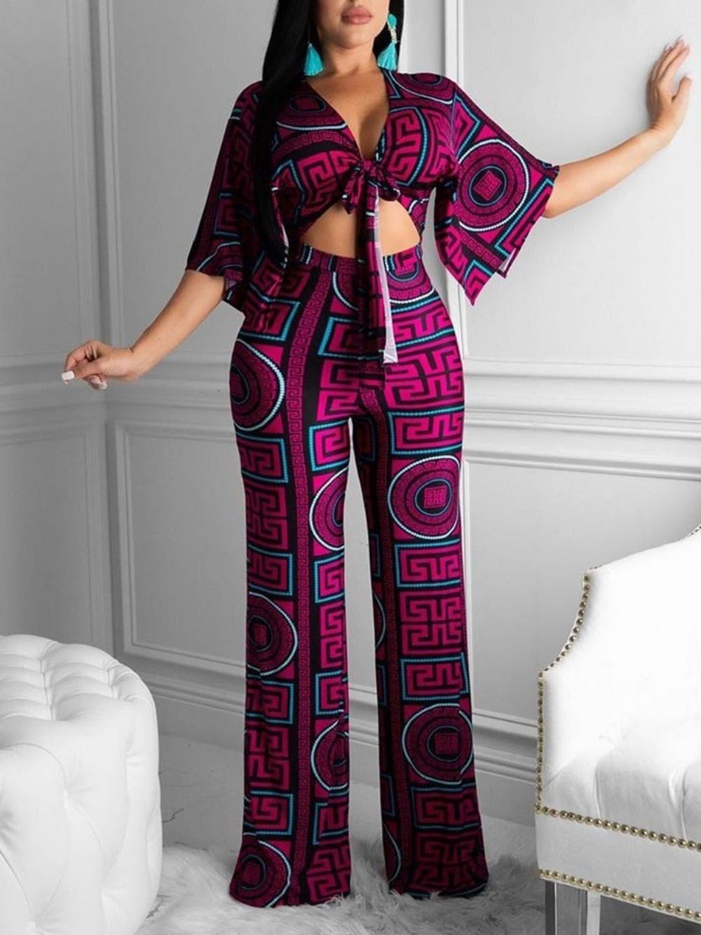 Volledige Lengte Mode Holle Mid Taille Losse Dames Jumpsuit