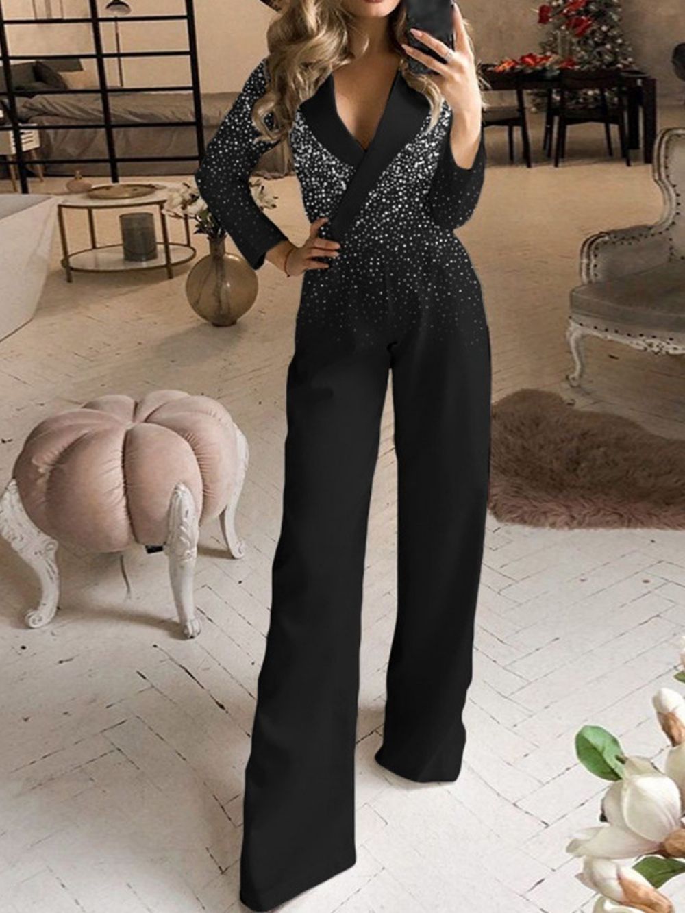 Volledige Lengte Patchwork Mode Losse Mid Waist Jumpsuit