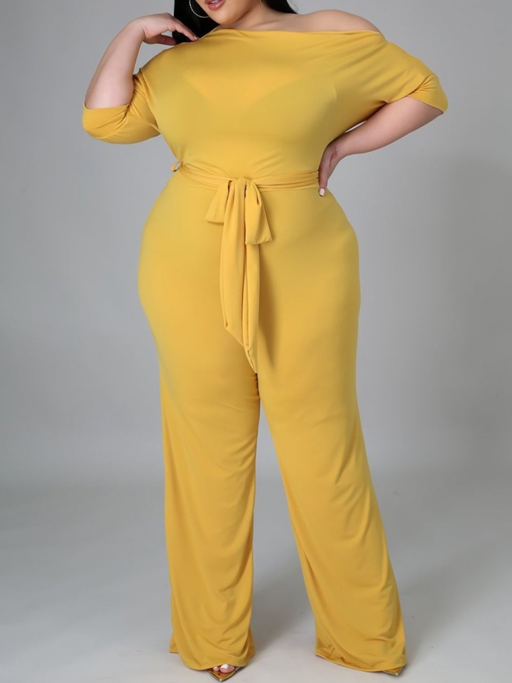 Westerse Effen Slanke Jumpsuit Met Hoge Taille Over De Volledige Lengte