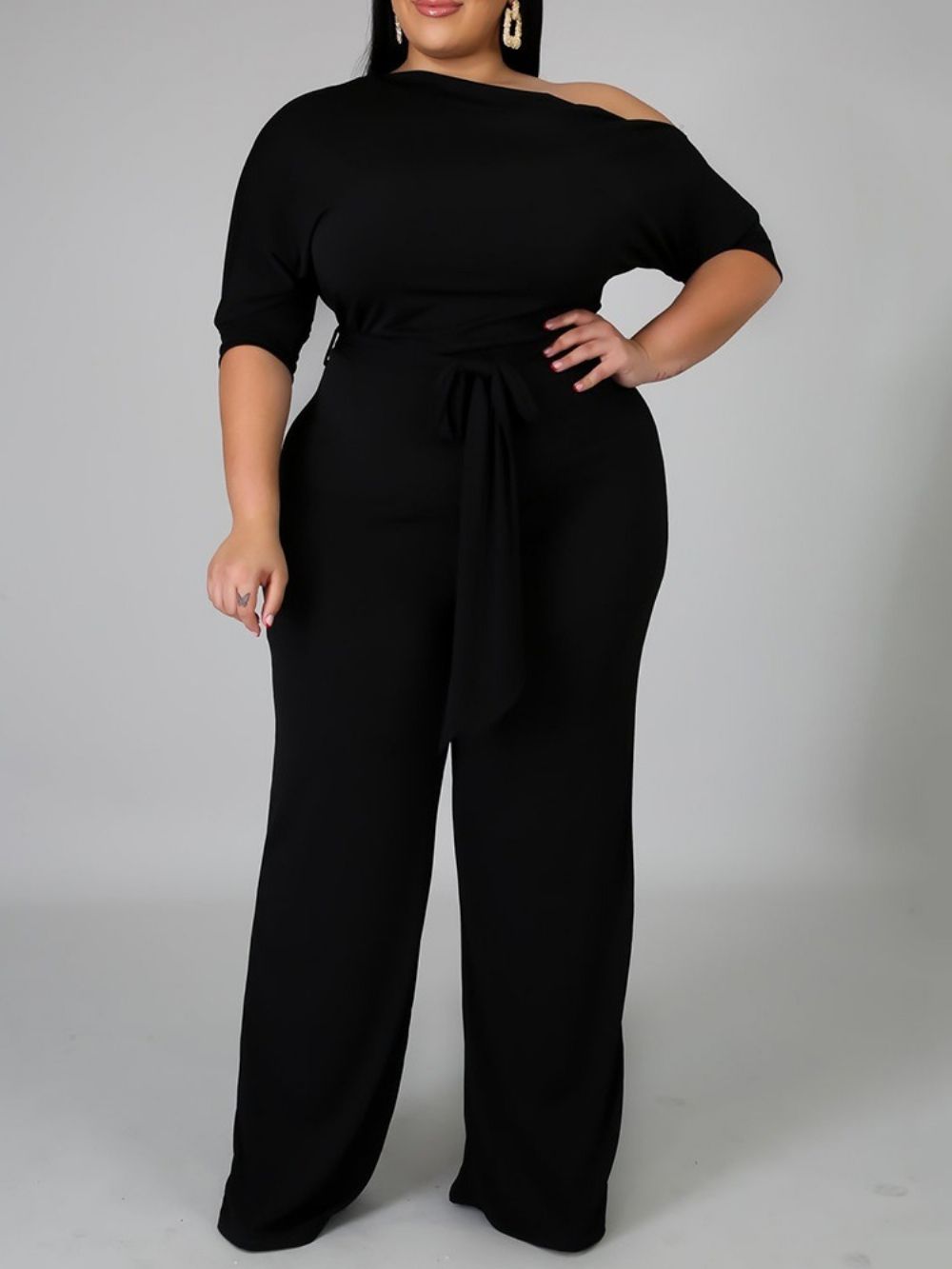 Westerse Effen Slanke Jumpsuit Met Hoge Taille Over De Volledige Lengte