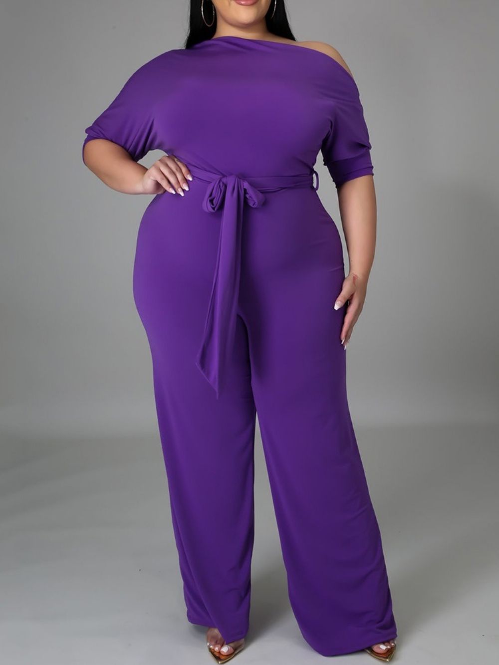 Westerse Effen Slanke Jumpsuit Met Hoge Taille Over De Volledige Lengte