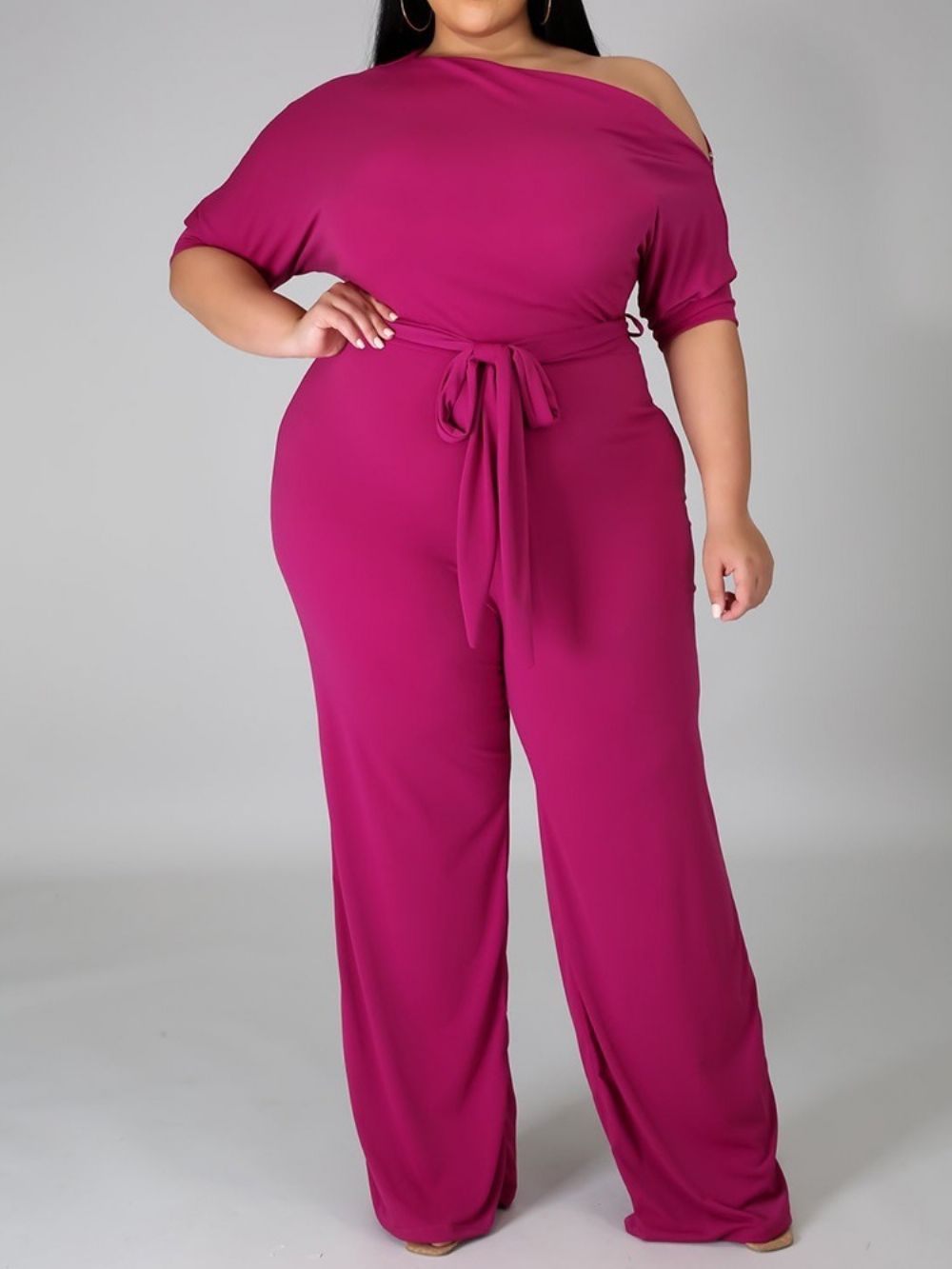 Westerse Effen Slanke Jumpsuit Met Hoge Taille Over De Volledige Lengte