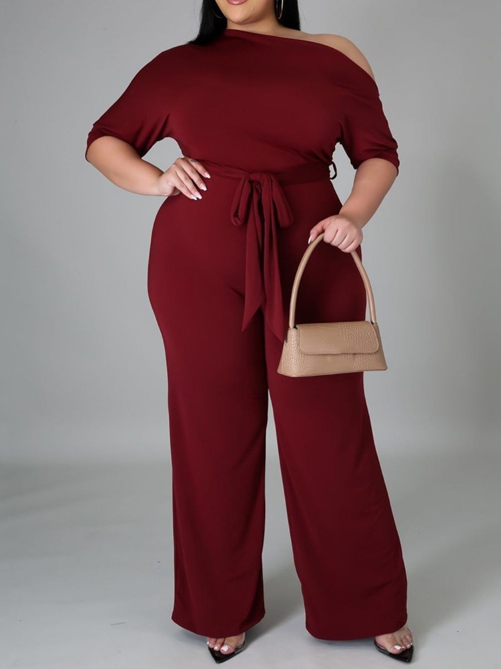 Westerse Effen Slanke Jumpsuit Met Hoge Taille Over De Volledige Lengte