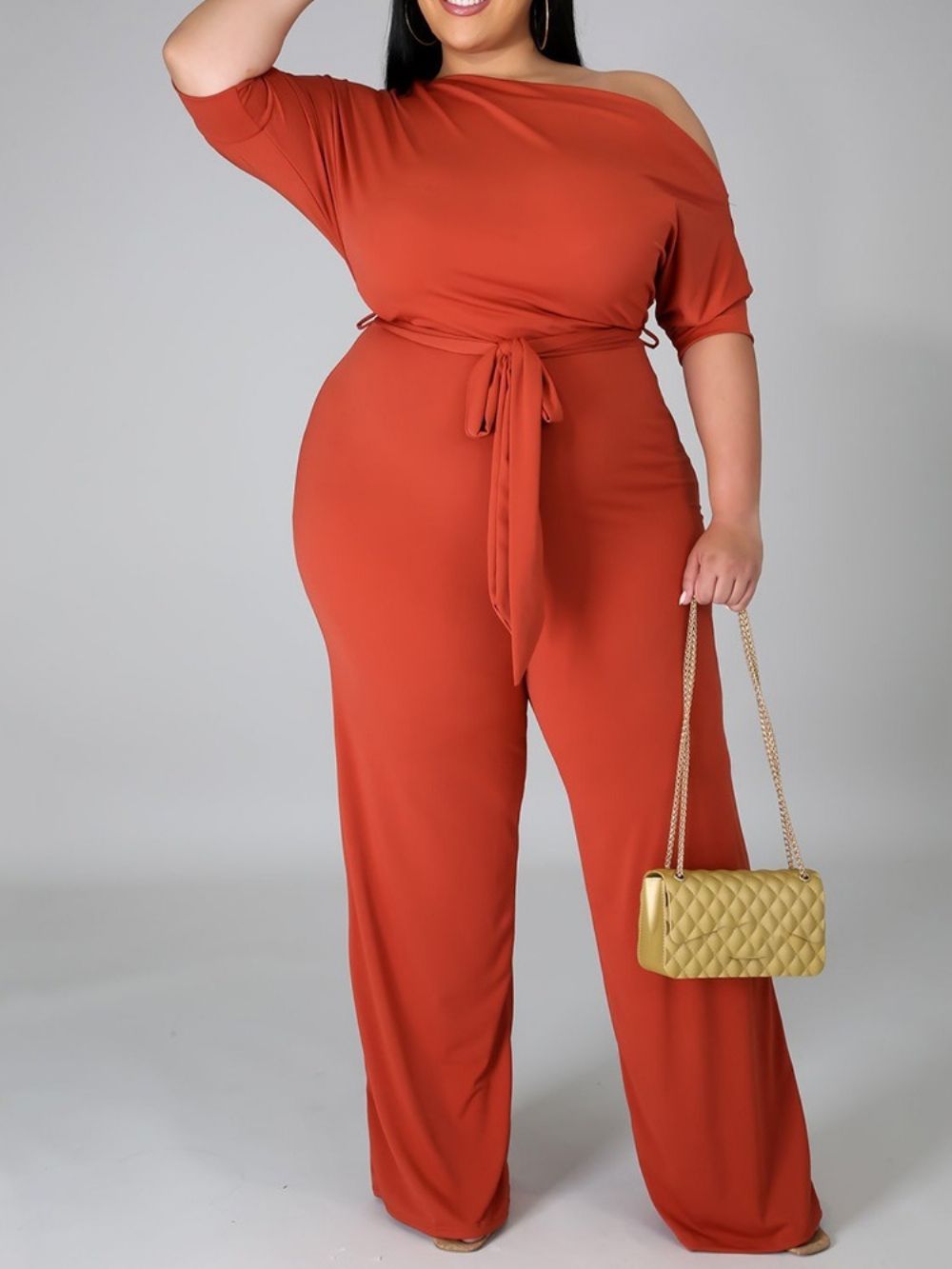 Westerse Effen Slanke Jumpsuit Met Hoge Taille Over De Volledige Lengte