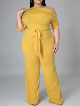 Westerse Effen Slanke Jumpsuit Met Hoge Taille Over De Volledige Lengte