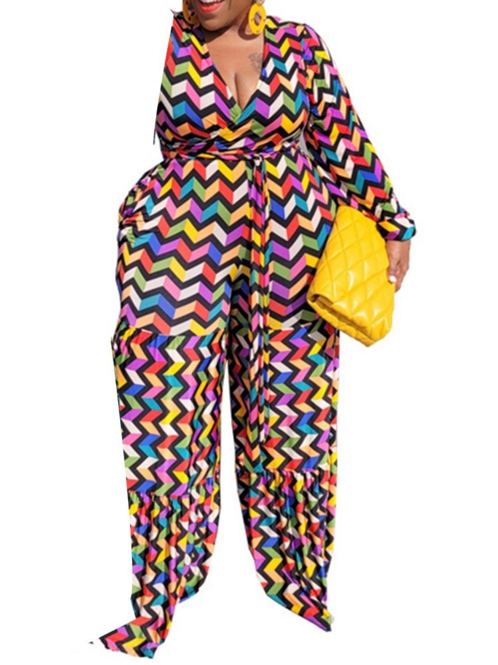 Westerse Geometrische Slanke Jumpsuit Met Volledige Lengte En Hoge Taille