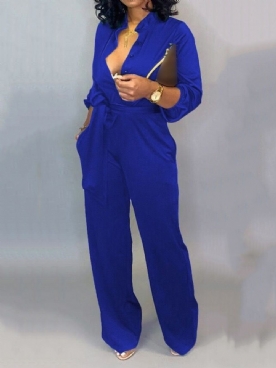 Zoete Slanke Damesjumpsuit Over De Volledige Lengte Met Veters En Middelhoge Taille